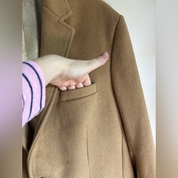 Y2K Bebe Tan Blazer Jacket Paisley Lining Size 42 L Long Sleeve Wool Unisex - Picture 3 of 12